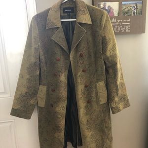 Express green paisley corduroy trench coat